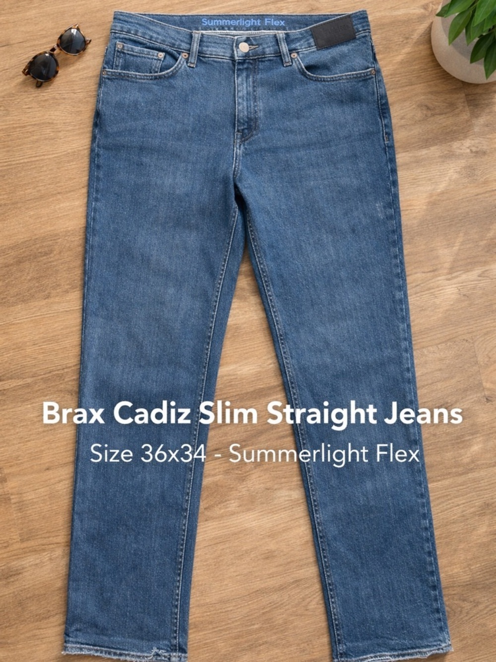 Brax Cadiz Jeans 36x34 Summerlight Flex Slim Straight Stretch Denim